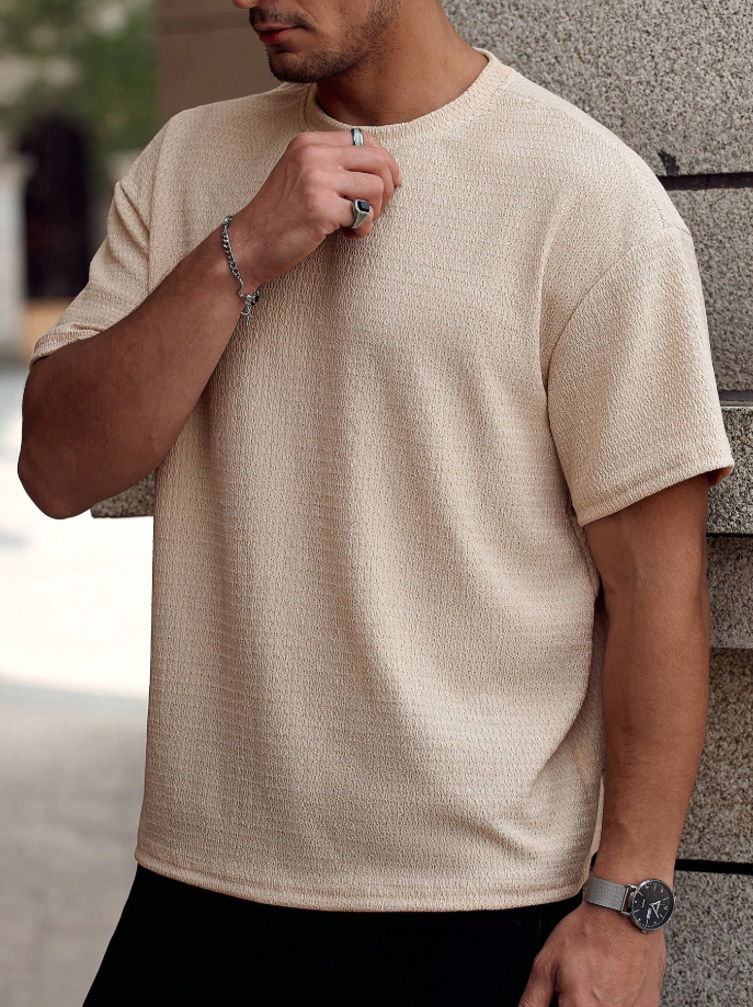 Men’s Beige Textured Short Sleeve T-Shirt