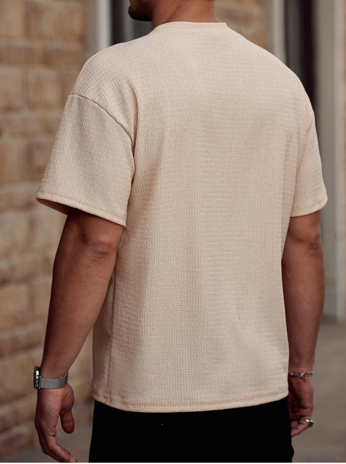 Men’s Beige Textured Short Sleeve T-Shirt