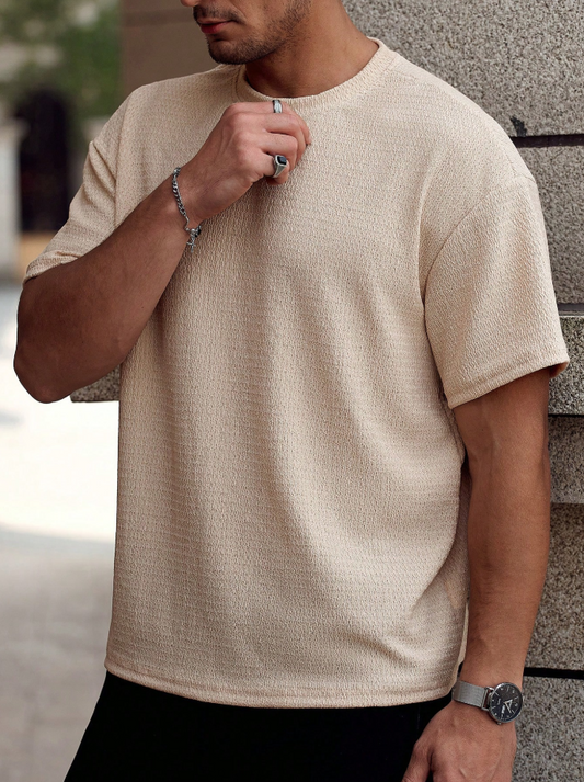 Men’s Beige Textured Short Sleeve T-Shirt