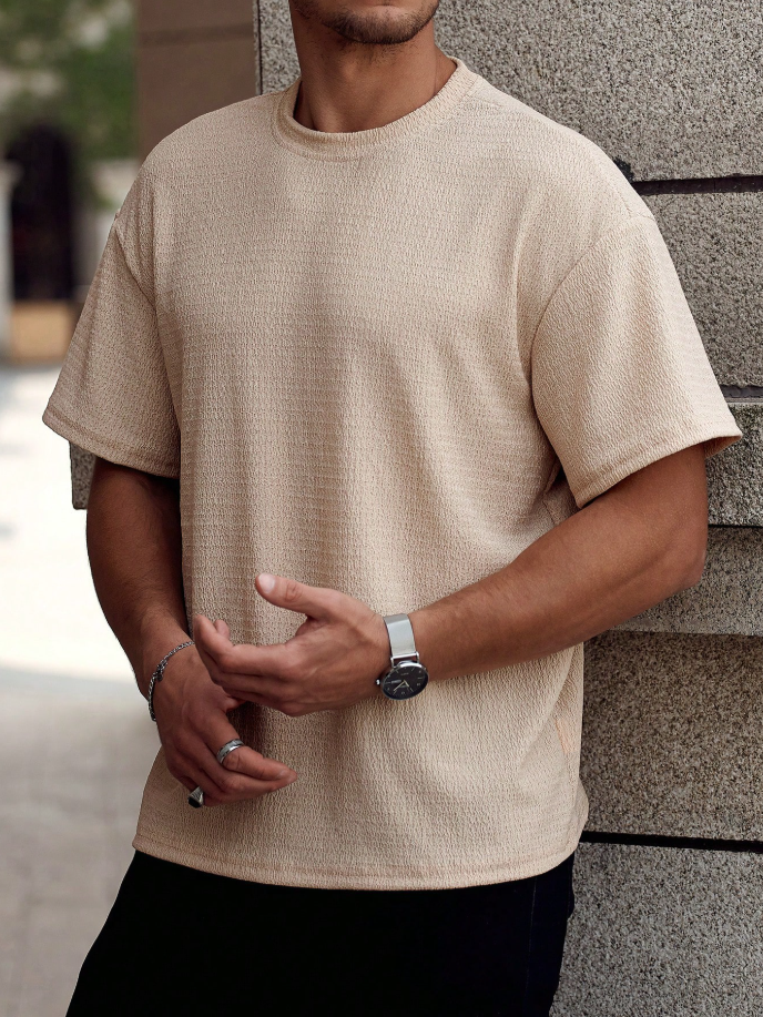 Men’s Beige Textured Short Sleeve T-Shirt