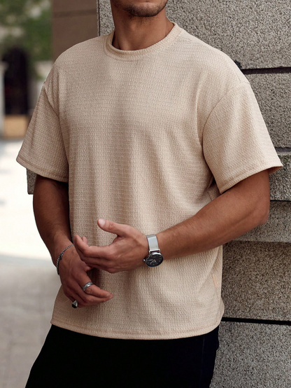 Men’s Beige Textured Short Sleeve T-Shirt