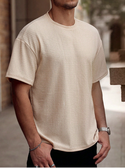 Men’s Beige Textured Short Sleeve T-Shirt
