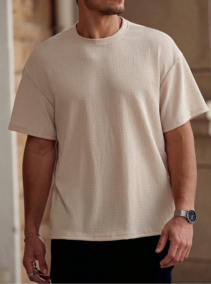 Men’s Beige Textured Short Sleeve T-Shirt